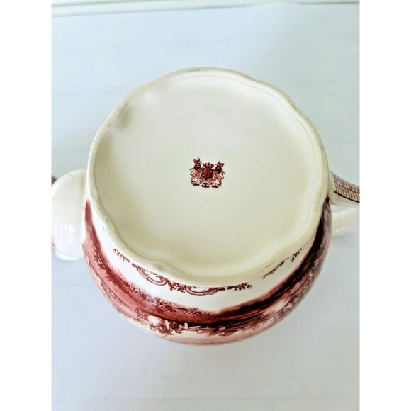 Vintage Red Transferware Teapot w/Lid Victorian Ironstone Castle Cranberry Toile - Picture 7 of 7